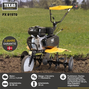 TEXAS Gartenfräse Motorhacke Bodenhacke Bodenfräse Pflug Benzin Profi FX815TG 