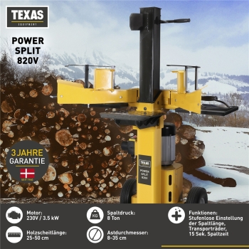 TEXAS Profi Holzspalter robuster Brennholzspalter 230V 8 Tonnen Power Split 820V 