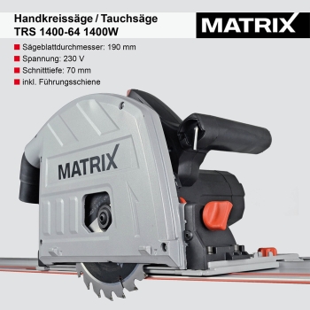 MATRIX Handkreissäge Tauchsäge mit Führungsschiene TRS 1400-64 1400W **2.WAHL** 