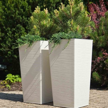 SIENA GARDEN Pflanzgefäß NIZZA Pflanzkasten Blumenkasten weiß Rillenoptik 40x40 