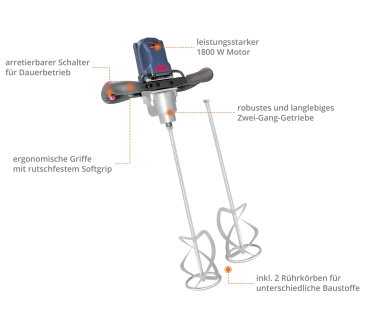 GÜDE Rührwerk Betonmischer Handrührgerät Betonrührer Quirl Mörtelrührer GRW 1800 