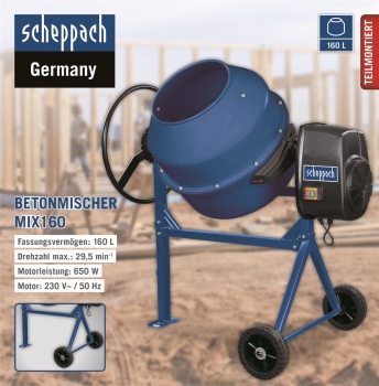 SCHEPPACH Mix 160 L Betonmischer Mörtelmischer Zementmischer **2.WAHL** 