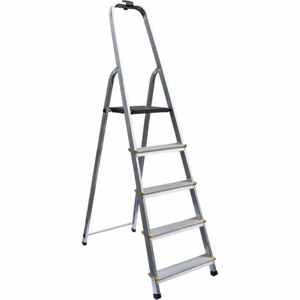 ALPFA Haushaltsleiter 5 Stufen Alu Aluminium Leiter Treppe 2,8m Arbeitshöhe 