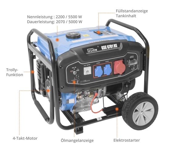 GÜDE Stromerzeuger Benzin Stromgenerator Synchron Notstromaggregat GSE 6701 RS 