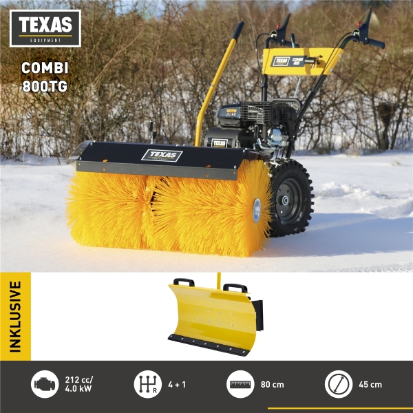 TEXAS Kehrmaschine Benzin Schneeräumer Schneekehrmaschine Combi 800TG Set 3in1 