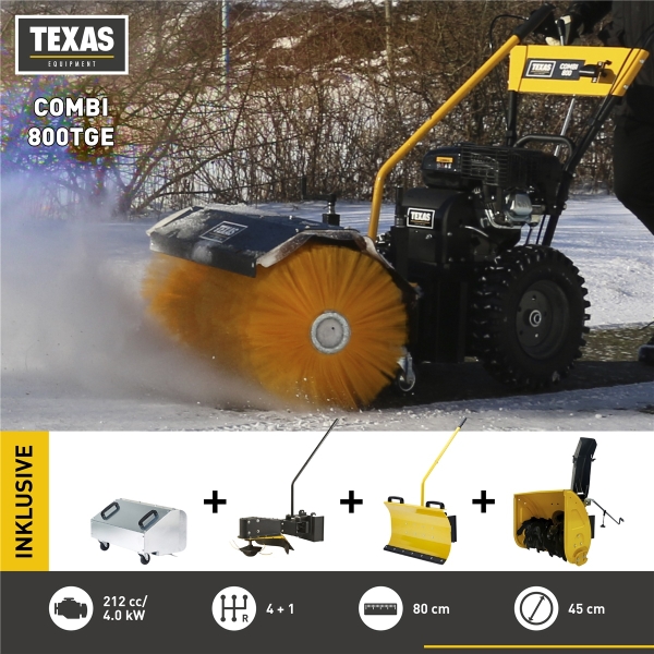 TEXAS Combi 800TGE 6in1 Benzin Kehrmaschine Schneeräumer Grastrimmer Schneefräse 