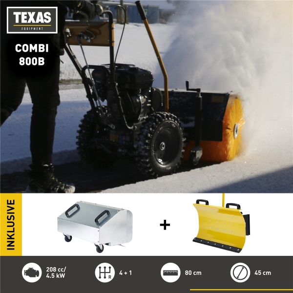 TEXAS Kehrmaschine Benzin Combi 800B Briggs Set 4in1 Schneeräumer Laubsammler 