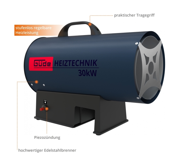 GÜDE Akku Gasheizgebläse GH 18-0 Heizer Heizlüfter Gas 30 kW tragbar ohne Akku 