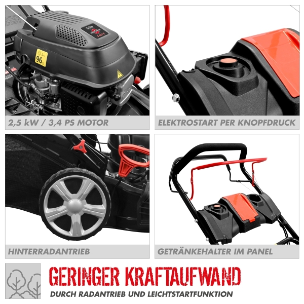 GÜDE Benzin Rasenmäher 46 cm Schnittbreite Grasmäher ECO WHEELER 464.4 R LI-ES 