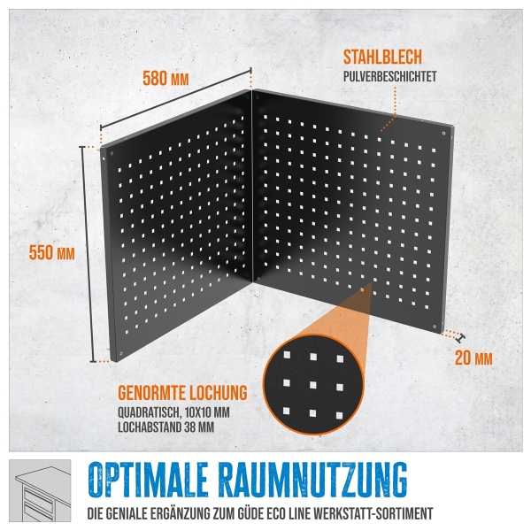 GÜDE Lochwand Set GL 600E Rückwand Ecke Werkzeughalter 9x9 Lochmatrix 