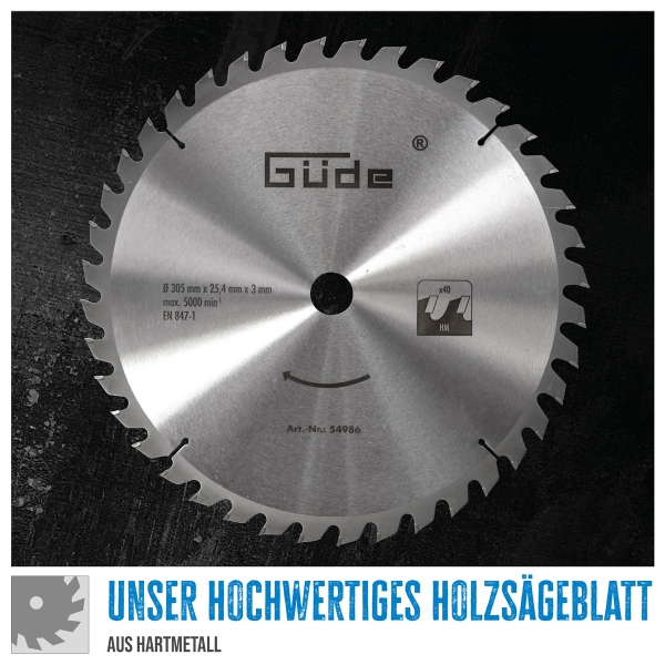 GÜDE Holzsägeblatt HM 305x25,4 mm - 40 Zähne - Ersatzblatt Sägeblatt 