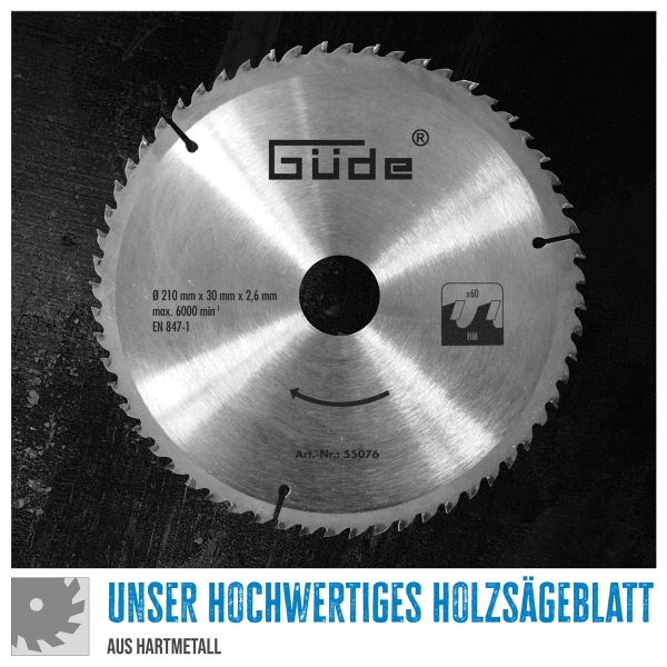 GÜDE Holzsägeblatt HM 210x30 mm - 60 Zähne - Ersatzblatt Sägeblatt 