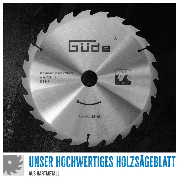 GÜDE Holzsägeblatt HM 254x30 mm - 24 Zähne - Ersatzblatt Sägeblatt 