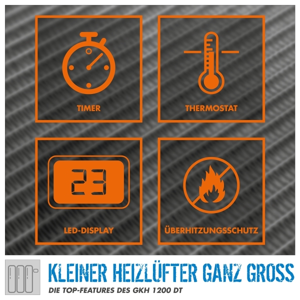 Güde Keramik Heizlüfter GKH 1200 DT, 2 Heizstufen, 15 m³ max. Raumheizverm Timer 