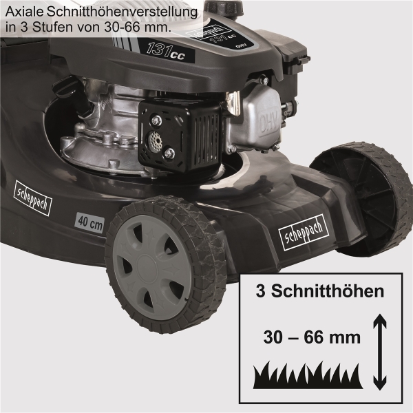 Scheppach Benzin Rasenmäher 40cm Schnittbreite 3,3PS 131ccm 35L 2in1 MP132-40B 