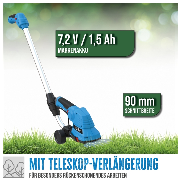 GÜDE Akku Grasschere mit Fahrwerk Rasenschere Heckenschere GPS 7.2V-1.5 LI-ION 