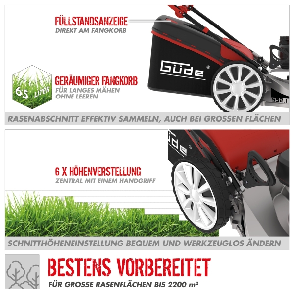 GÜDE Premium Benzin Rasenmäher Motormäher Benzinmäher Big Wheeler 553.1 R Alu 
 