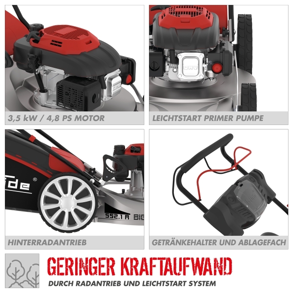 GÜDE Premium Benzin Rasenmäher Motormäher Benzinmäher Big Wheeler 553.1 R Alu 
 