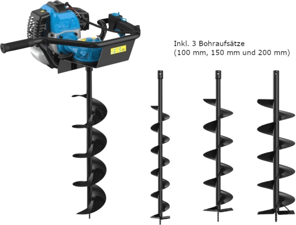 GÜDE Benzin Erdlochbohrer Erdbohrer Pfahlbohrer Erdbohrgerät GE2200 mit 3Bohrern 