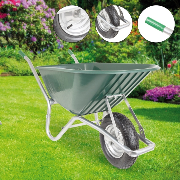 BPA Schubkarre Bauschubkarre Gartenkarre 100l PU Mulde grün Luftrad Kugellager 
 