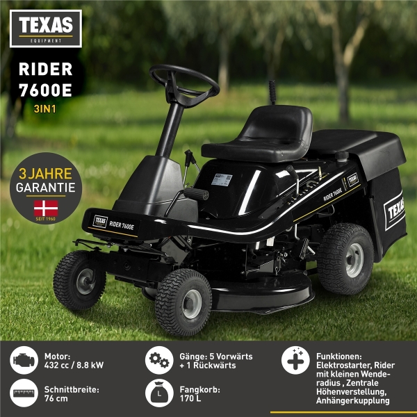 TEXAS Rasenmäher Traktor Rasentraktor Aufsitzmäher Aufsitzrasenmäher Rider 7600E 